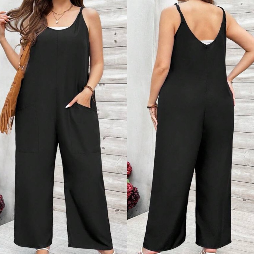 Shein Wide Leg Black Tank Jumpsuit